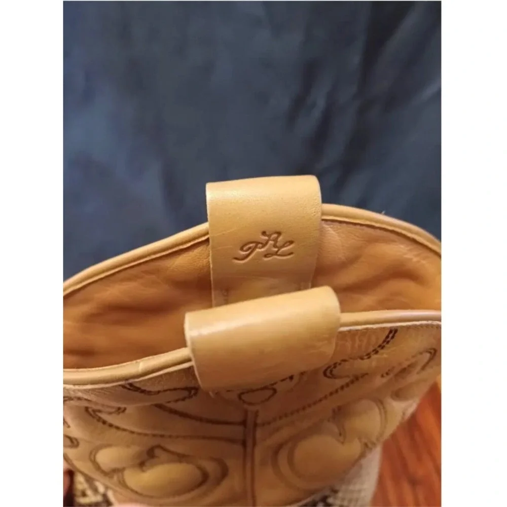 Polo Ralph Lauren women's tan leather and snakeskin-embossed ankle boots Size 7